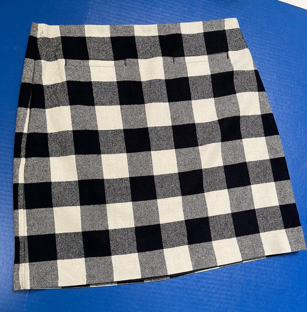 Talbots A-Line Skirt 12 Buffalo Plaid Wool Blend Lined White Black NWT NEW $99
